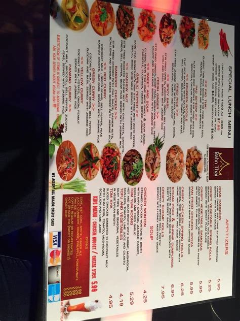 Menu at Bahn Thai Restaurant, Tallahassee