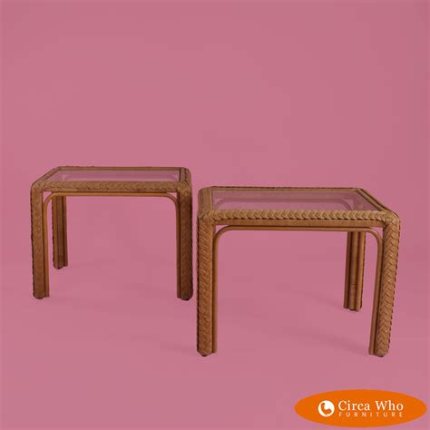Pair of Wrapped Rattan Side Tables | Circa Who