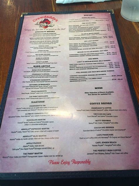 Menu at Crawdaddy's Grill and Raw Bar, Jensen Beach