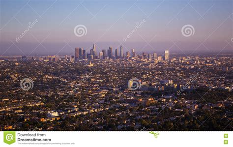 Los Angeles Skyline at Sunset Stock Photo - Image of hollywood, famous ...