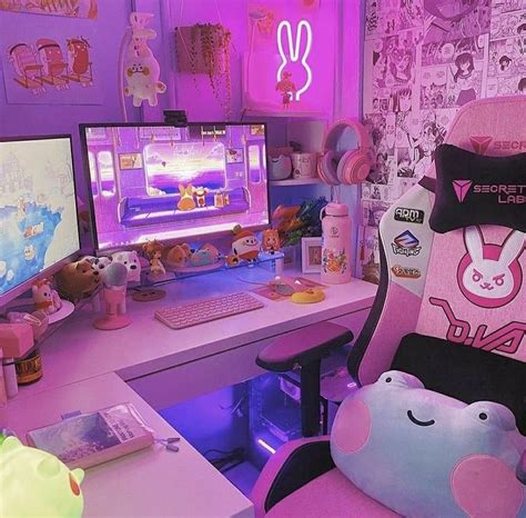 Gaming Room Setup with Pink Chair