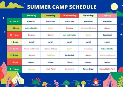 Free Creative Colorful Summer Camp Schedule template