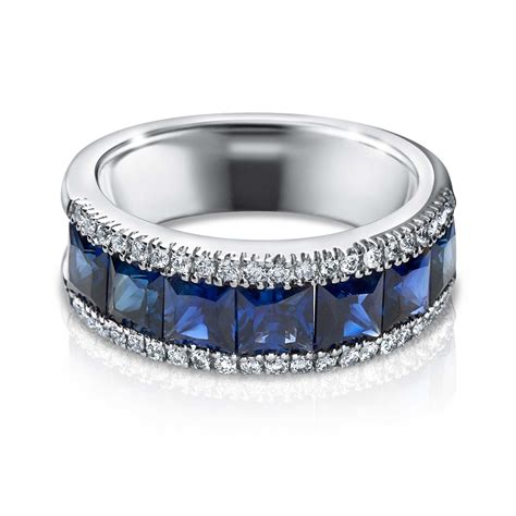 Princess cut blue sapphire and diamonds band - Richards Gems and Jewelry