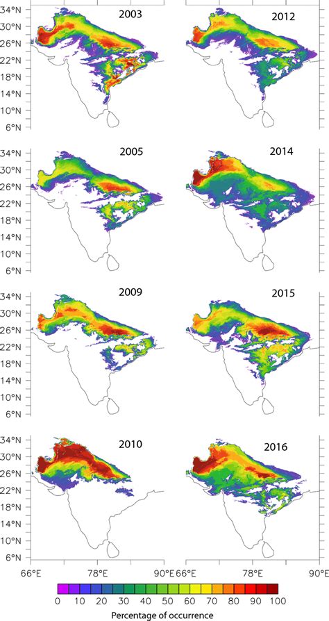 The spatial structure of percentage of occurrence of heat waves in the ...