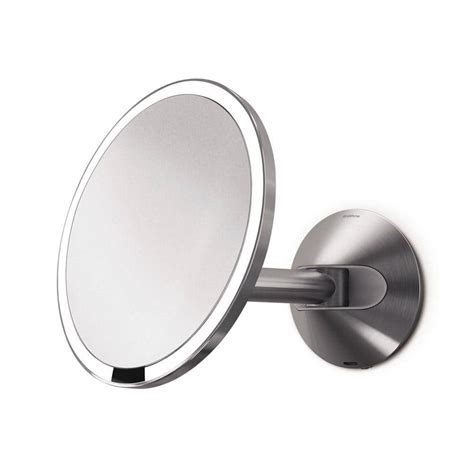 simplehuman Wall-Mount Lighted Sensor-Activated Vanity Makeup Mirror in Brushed Stainless Steel ...