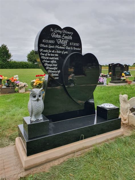 Double Heart Black Granite Headstone by Northern Headstones