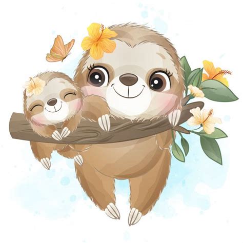 Premium Vector | Cute sloth mother and baby with watercolor | Dessins mignons, Dessin animaux ...