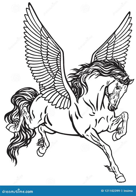 Pegasus Mythological Winged Horse . Black And White Tattoo Vector ...