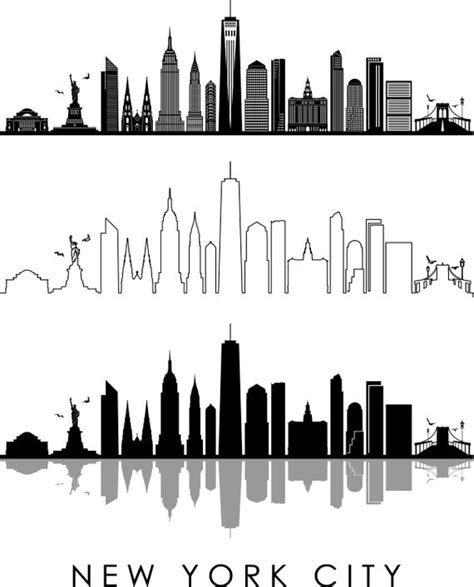 NEW YORK City USA Skyline Outline Silhouette Vector svg eps | Etsy