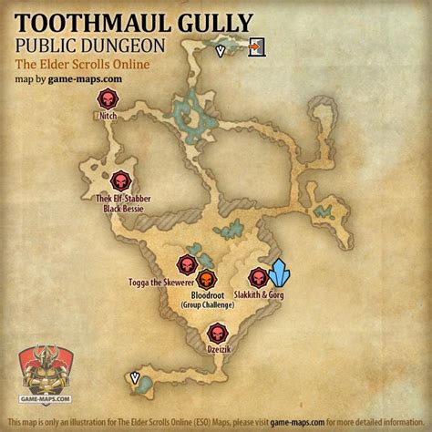 Map of Toothmaul Gully Public Dungeon located in Auridon ESO with ...