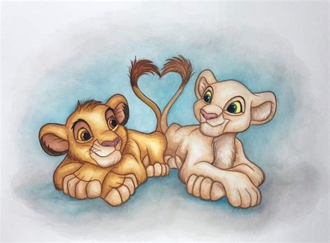 Disneys the Lion King Simba and Nala Watercolor Painting Print - Etsy ...