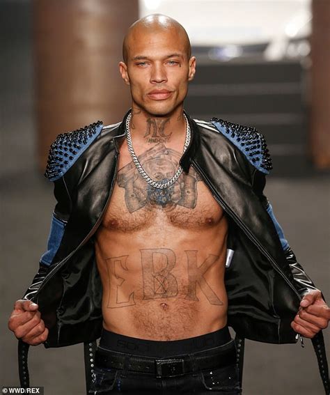 Jeremy Meeks prowls catwalk in studded black leather jacket at Extremedy's Milan Fashion Week ...