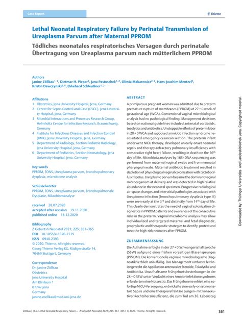 (PDF) Lethal Neonatal Respiratory Failure by Perinatal Transmission of Ureaplasma Parvum after ...