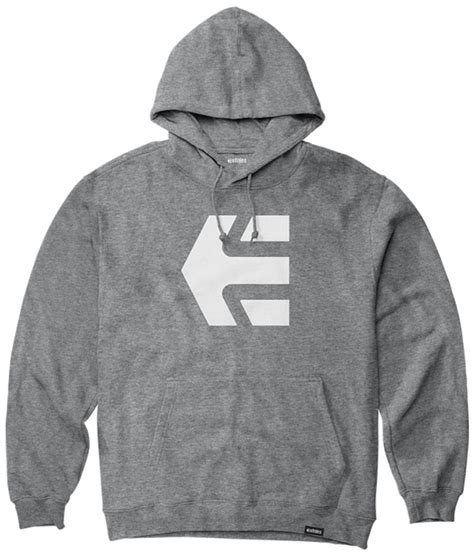 Etnies Classic Icon Hoodie Grey / White 10 oz. fleece. Underarm gusset. DTM hood drawstring ...