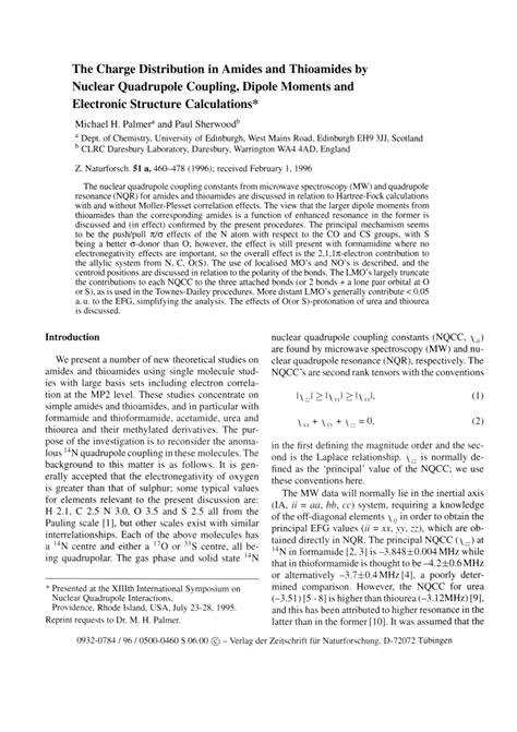 (PDF) The Charge Distribution in Amides and Thioamides by Nuclear ...