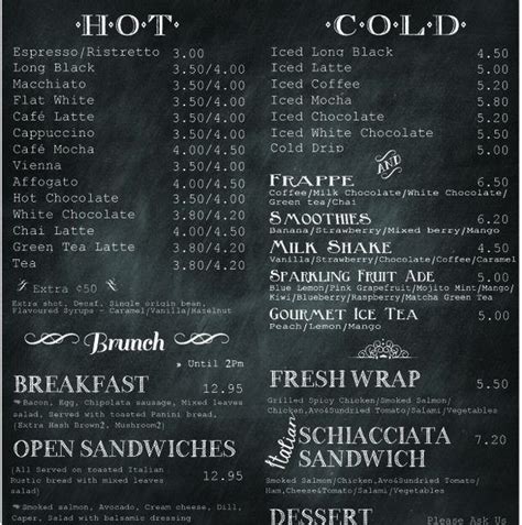 the coffee store menu - Barbar Bowie