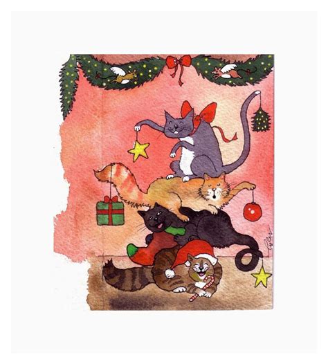 Cat Christmas Card Funny Cats Card Cat Art Christmas - Etsy