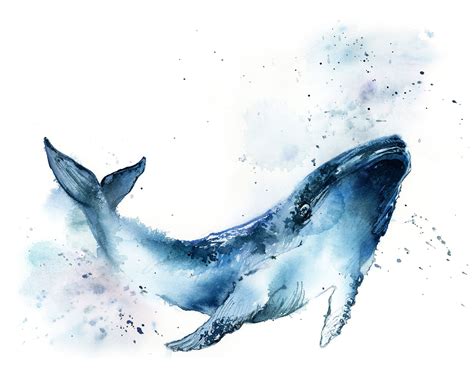 Blue Whale Art Print, Whale Watercolor Painting Art, Sea Animal Wall Decor, Art print of Whale ...