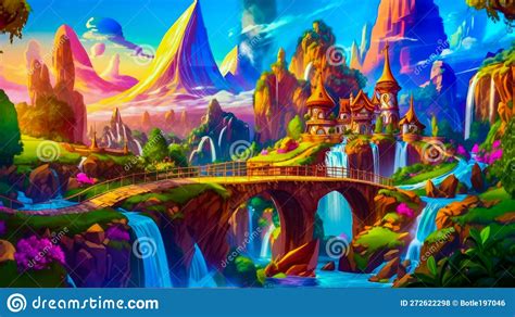 An Animated Painting of Fantasy World with Mountains and Waterfalls. Generative AI Stock ...