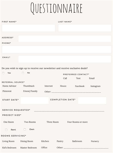 Free Interior Design Questionnaire Template - Printable Templates