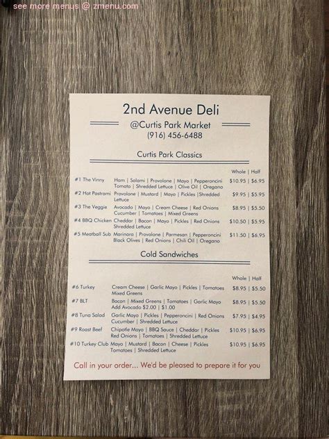 Menu at 2nd Avenue Deli, Sacramento