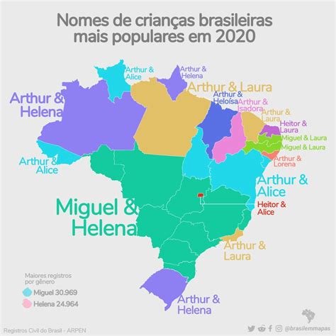 Most popular kid names in Brazil, 2020. by... - Maps on the Web