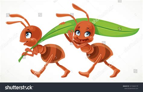 Two Cute Cartoon Ant Carry Green Stock Vector (Royalty Free) 1013660179 ...