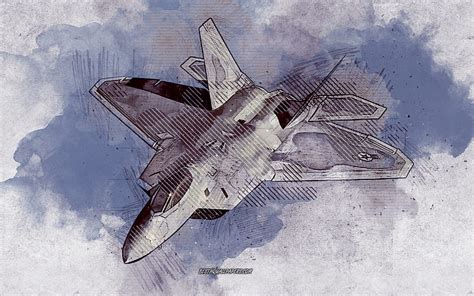 F-22, grunge art, creative art, painted F-22, drawing, F-22 abstraction, digital art, HD ...