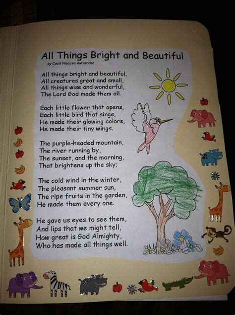 Image result for "all things bright and beautiful" poem by cecil frances alexander | Poetry for ...