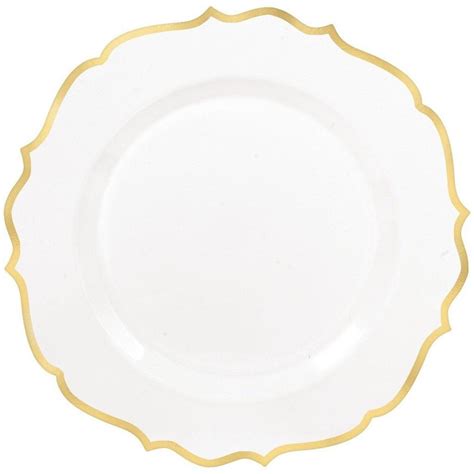 White With Ornate Gold Rim Premium Plastic Dinner Plates, 10.5in, 20ct | Party City