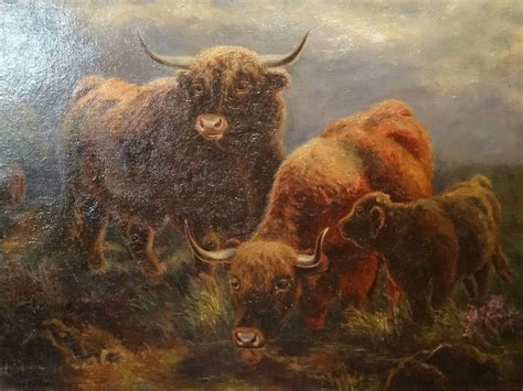 'The Scottish Highland Herd of Cattle' 19th Century Original Oil Painting by 'P Goadby ...