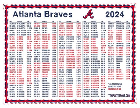 Printable 2024 Atlanta Braves Schedule