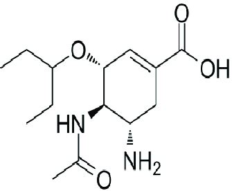 Chemical structure of neuraminidase inhibitor, oseltamivir antiviral ...