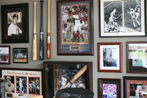 sports themed gallery wall via seejaneblog | Sports memorabilia room, Sports pictures display ...