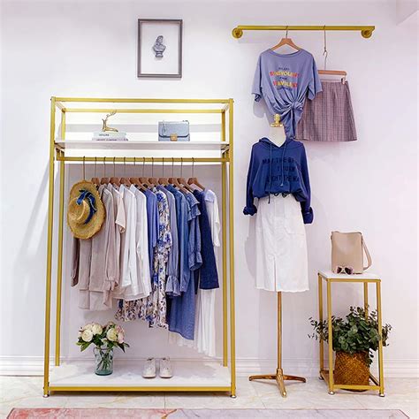 Buy FONECHIN Metal Clothes Display Rack Free Standing Garment Clothing Rack with Wooden Shelves ...