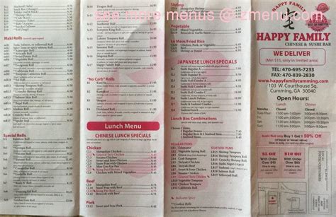 Menu at Happy Family Chinese Food And Sushi Bar, Cumming