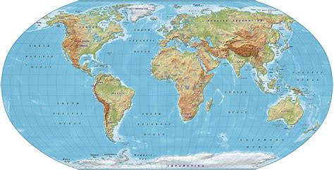 Digital vector, royalty free, World relief map in the Robinson ...