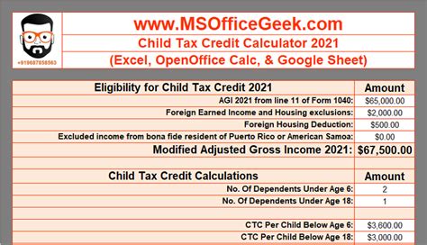 Ready-To-Use Child Tax Credit Calculator 2021 - MSOfficeGeek