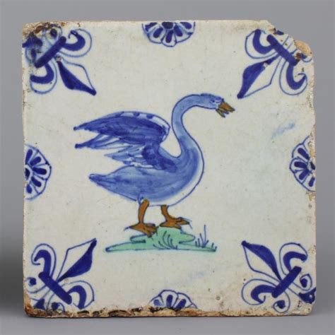 Sold Price: A Dutch Delft polychrome tile with a swan, 17th C. - Invalid date CEST | Delft ...