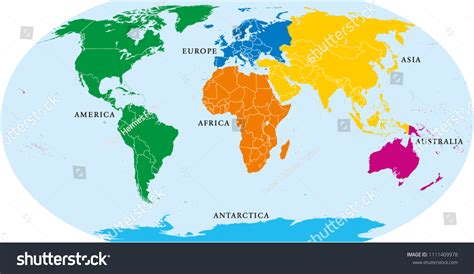 Six Continents World Political Map America Stock Vector (Royalty Free) 1111409978 | Shutterstock