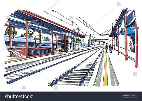 Railway Station Sketch Stock Vector 594936233 - Shutterstock