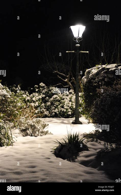 Lamp post in the snow at night Stock Photo - Alamy