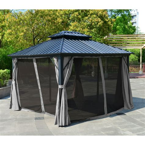 ALEKO Double Roof Aluminum and Steel Hardtop Gazebo with Mosquito Net - 12 x 10 Feet - Black ...