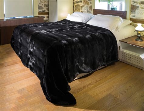 Real Genuine Mink Fur Blanket in pure Black color beautiful warm gorgeous presentation ...