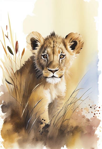 Premium AI Image | A painting of a lion cub