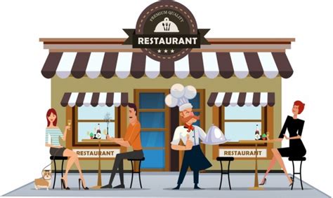 Restaurant Exterior Drawing Cook Diners Icons Colored Cartoon-vector Cartoon-free Vector Free ...