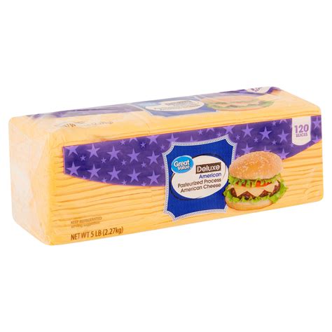 Great Value Deluxe American Pasteurized Process Cheese, 120 count, 5 lb ...