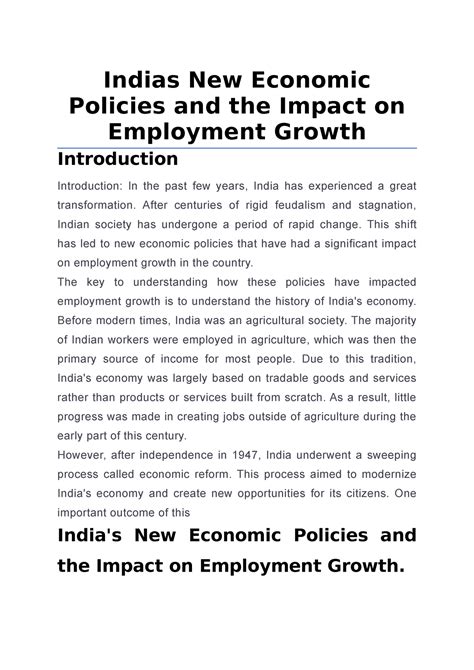 Indias New Economic Policies and the Impact on Employment Growth ...