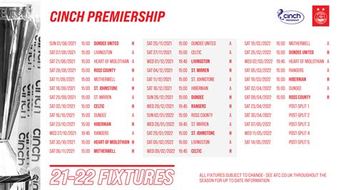 Aberdeen FC - 2021/22 cinch Premiership Fixtures