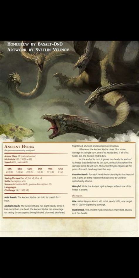 Ancient Hydra | Fantasy monster, Dnd monsters, Dungeons and dragons